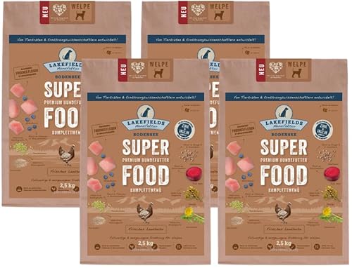 Lakefields - Superfood für Hunde - Premium Welpenfutter trocken, Huhn 61%, getreidefreies Hundefutter trocken mit Hühnerfleisch & Heidelbeeren, von Tierärzten entwickelt, 4 x 2,5kg von Lakefields