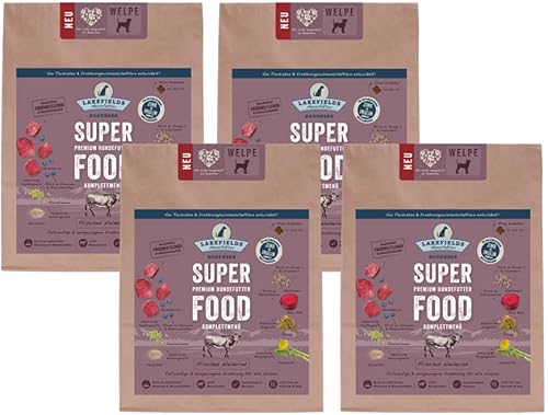 Lakefields - Superfood für Hunde - Premium Welpenfutter trocken, Rind 60%, getreidefreies Hundefutter trocken mit Rindfleisch & Roter Beete, von Tierärzten entwickelt, 4 x 1kg von Lakefields
