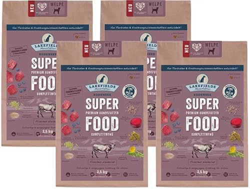 Lakefields - Superfood für Hunde - Premium Welpenfutter trocken, Rind 60%, getreidefreies Hundefutter trocken mit Rindfleisch & Roter Beete, von Tierärzten entwickelt, 4 x 2,5kg von Lakefields
