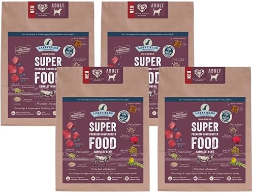 Lakefields - Superfood für Hunde - Premium Hundefutter trocken, Rind 60%, getreidefreies Trockenfutter für ausgewachsene Hunde mit Rindfleisch & Rote Beete, von Tierärzten entwickelt, 4 x 1kg von Lakefields