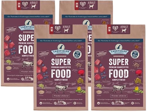 Lakefields - Superfood für Hunde - Premium Hundefutter trocken, Rind 60%, getreidefreies Trockenfutter für ausgewachsene Hunde mit Rindfleisch & Rote Beete, von Tierärzten entwickelt, 4 x 2,5kg von Lakefields