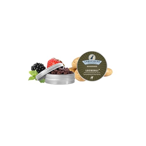 Lakefields - Hundeleckerli Trockenfleischstreifen vom Wild, Hundesnack mit 90% Wildfleisch, getreidefreie & gesunde Leckerlies, ideal als Trainingsleckerli, schonend gebacken, 1 x 50g von Lakefields