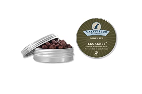 LAKEFIELDS Leckerli Trockenfleisch 50g Dose Wild - vom Hirsch - für Hunde – getreidefreier, gesunder Snack von Lakefields Manufaktur