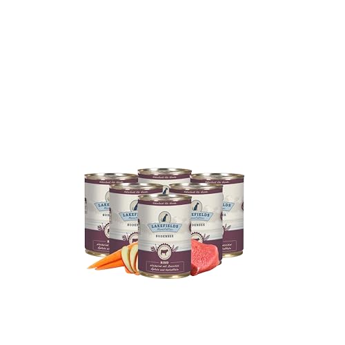 Lakefields - Premium Hundefutter Nass - Rind 61%, getreidefreies Nassfutter für Hunde, Dosenfleisch-Menü mit Rindfleisch, Äpfeln, Zucchini, Karotten & Kräutern, schonend gegart, 6 x 400g von Lakefields