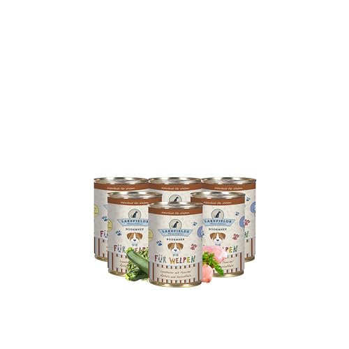 Lakefields - Premium Welpenfutter Nass - Huhn 61%, getreidefreies Hundefutter für Welpen, Dosenfleisch-Menü mit Hühnerfleisch, Fenchel, Karotten & Kartoffeln, schonend gegart, 6 x 400g von Lakefields