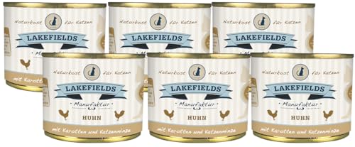 Lakefields - Premium Katzenfutter nass, Huhn 69%, Katzenfutter ohne Getreide und Zucker, Alleinfutter Menü mit Fenchel & Karotte, 6 x 200g von Lakefields