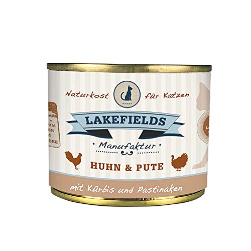 Lakefields MANUFAKTUR Nassfutter MENÜ Huhn UND PUTE 69% Fleischanteil für Katzen, Größe:12 x 200 g von Lakefields