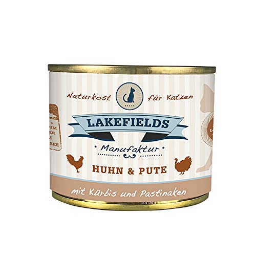 LAKEFIELDS Dosenfleisch-Menü Huhn & Pute - für ernährungssensible Katzen – 200g – getreidefreies, gesundes, leckeres Alleinfutter-Menü von Lakefields