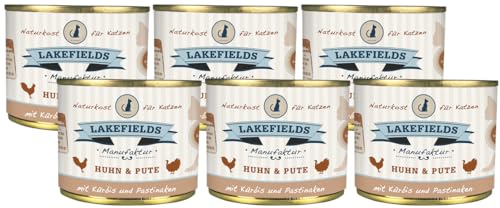 LAKEFIELDS Dosenfleisch-Menü Huhn & Pute - für ernährungssensible Katzen – 6 x 200g – getreidefreies, gesundes, leckeres Alleinfutter-Menü von Lakefields