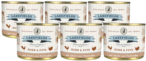Lakefields - Premium Katzenfutter nass, Huhn & Pute 90%, Katzenfutter ohne Getreide und Zucker, Alleinfutter Menü mit Kürbis & Pastinaken, 6 x 200g von Lakefields