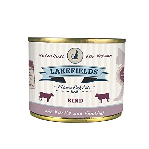 LAKEFIELDS Dosenfleisch-Menü Rind - für ernährungssensible Katzen – 200g – getreidefreies, gesundes, leckeres Alleinfutter-Menü von Lakefields