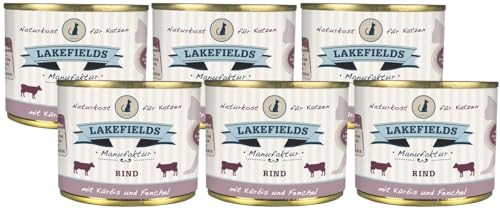 LAKEFIELDS Dosenfleisch-Menü Rind - für ernährungssensible Katzen – 6 x 200g – getreidefreies, gesundes, leckeres Alleinfutter-Menü von Lakefields