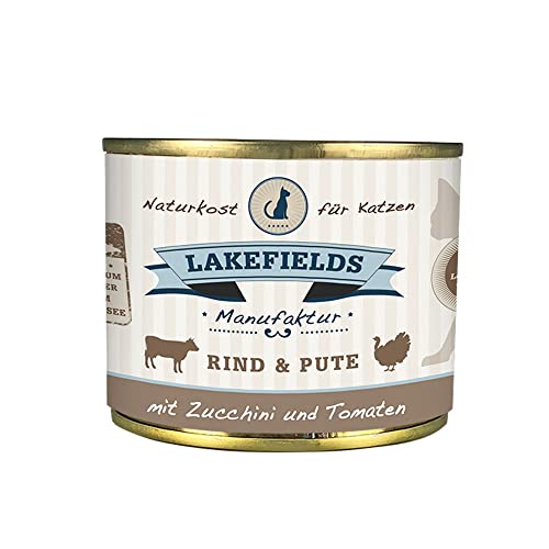 Lakefields - Premium Katzenfutter nass, Rind & Pute 91%, Katzenfutter ohne Getreide und Zucker, Alleinfutter Menü mit Fenchel & Zucchini, 1 x 200g von Lakefields