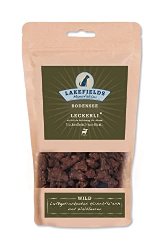 LAKEFIELDS Leckerli Trockenfleisch 150g Beutel Wild - vom Hirsch - für Hunde – getreidefreier, gesunder Snack von Lakefields