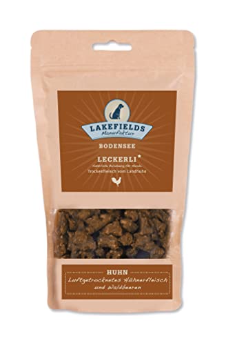 Lakefields - Hundeleckerli Trockenfleischwürfel vom Landhuhn, Hundesnack mit 90% Hühnerfleisch, getreidefreie & gesunde Leckerlies, ideal als Trainingsleckerli, schonend gebacken, 1 x 150g von Lakefields