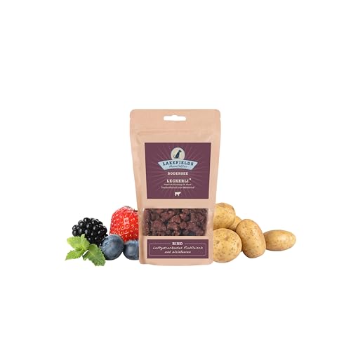 Lakefields - Hundeleckerli Trockenfleischwürfel vom Rind, Hundesnack mit 90% Rindfleisch, getreidefreie & gesunde Leckerlies, ideal als Trainingsleckerli, schonend gebacken, 1 x 150g Lakefields - Hundeleckerli Trockenfleischwürfel vom Rind, Hundesnack mit 90% Rindfleisch, getreidefreie & gesunde Leckerlies, ideal als Trainingsleckerli, schonend gebacken, 1 x 150g von Lakefields