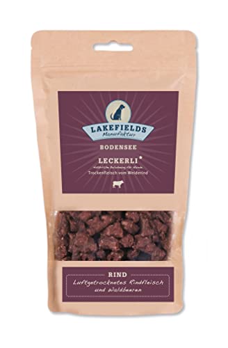 Lakefields - Hundeleckerli Trockenfleischwürfel vom Rind, Hundesnack mit 90% Rindfleisch, getreidefreie & gesunde Leckerlies, ideal als Trainingsleckerli, schonend gebacken, 1 x 150g von Lakefields