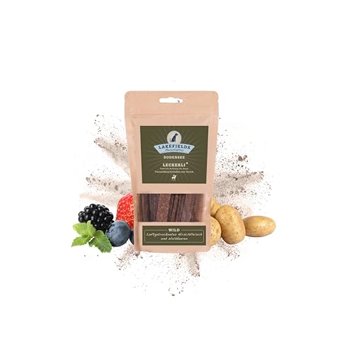 Lakefields - Hundeleckerli Trockenfleischstreifen vom Wild, Hundesnack mit 90% Wildfleisch, getreidefreie & gesunde Leckerlies, ideal als Trainingsleckerli, schonend gebacken, 1 x 150g Lakefields - Hundeleckerli Trockenfleischstreifen vom Wild, Hundesnack mit 90% Wildfleisch, getreidefreie & gesunde Leckerlies, ideal als Trainingsleckerli, schonend gebacken, 1 x 150g von Lakefields