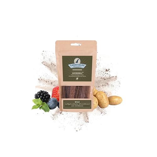 LAKEFIELDS Leckerli Trockenfleischstreifen 150g Beutel Wild – vom Hirsch - für Hunde – getreidefreier, gesunder, knuspriger Snack von Lakefields