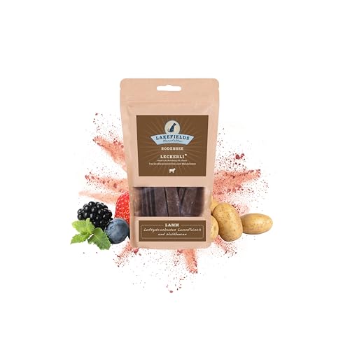 Lakefields - Hundeleckerli Trockenfleischstreifen vom Weidelamm, Hundesnack mit 90% Lammfleisch, getreidefreie & gesunde Leckerlies, ideal als Trainingsleckerli, schonend gebacken, 1 x 150g von Lakefields