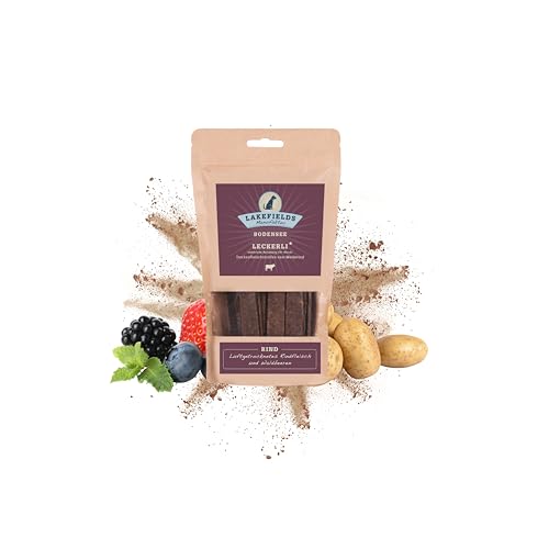 Lakefields - Hundeleckerli Trockenfleischstreifen vom Weiderind, Hundesnack mit 90% Rindfleisch, getreidefreie & gesunde Leckerlies, ideal als Trainingsleckerli, schonend gebacken, 1 x 150g Lakefields - Hundeleckerli Trockenfleischstreifen vom Weiderind, Hundesnack mit 90% Rindfleisch, getreidefreie & gesunde Leckerlies, ideal als Trainingsleckerli, schonend gebacken, 1 x 150g von Lakefields