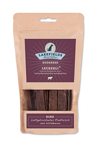 Lakefields - Hundeleckerli Trockenfleischstreifen vom Weiderind, Hundesnack mit 90% Rindfleisch, getreidefreie & gesunde Leckerlies, ideal als Trainingsleckerli, schonend gebacken, 1 x 150g von Lakefields