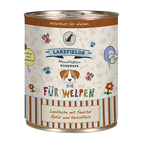 Lakefields MANUFAKTUR WELPEN Nassfutter MENÜ Huhn 61% Fleischanteil für Baby Hunde, Größe:12 x 800 g von Lakefields