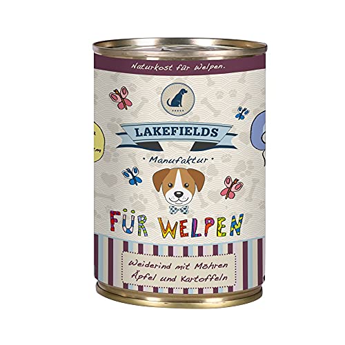 Lakefields MANUFAKTUR WELPEN Nassfutter MENÜ RIND 61% Fleischanteil für Baby Hunde, Größe:12 x 400 g von Lakefields