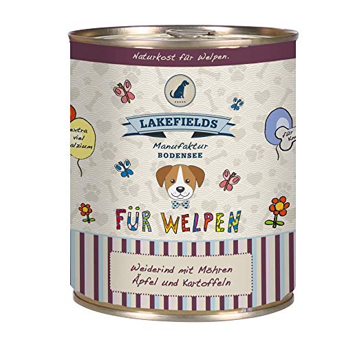 Lakefields - Premium Welpenfutter Nass - Rind 61%, getreidefreies Hundefutter für Welpen, Dosenfleisch-Menü mit Rindfleisch, Äpfeln, Zucchini & Karotten, schonend gegart, 1 x 800g von Lakefields