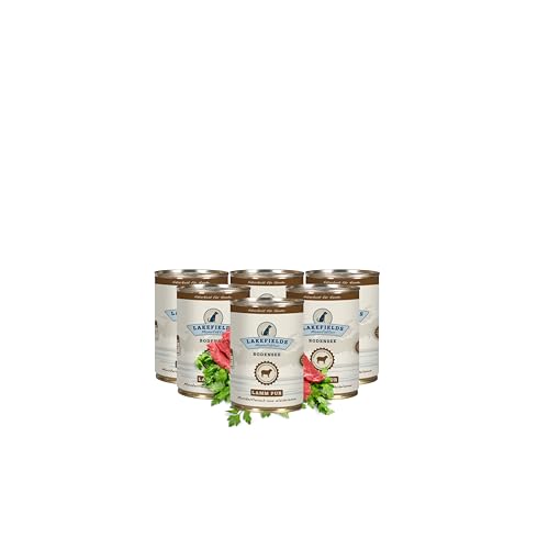 Lakefields - Premium Hundefutter Nass - Lamm pur 100%, getreidefreies Nassfutter für Hunde, Lammfleisch aus artgerechter Weidehaltung rund um den Bodensee, Muskelfleisch für Hunde, 6 x 400g von Lakefields