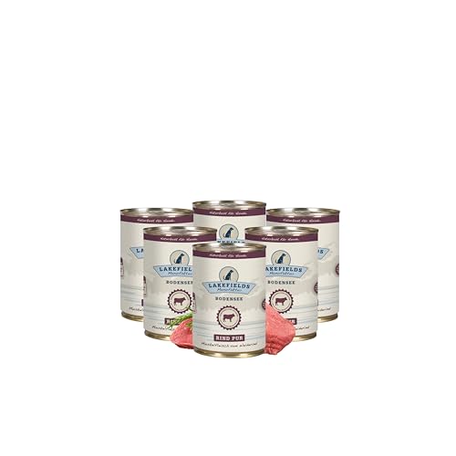 Lakefields - Premium Hundefutter Nass - Rind pur 100%, getreidefreies Nassfutter für Hunde, Rindfleisch aus artgerechter Weidehaltung rund um den Bodensee, Muskelfleisch für Hunde, 6 x 400g von Lakefields