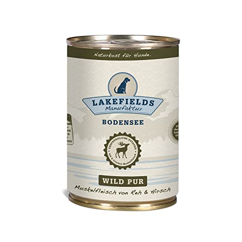 Lakefields - Premium Hundefutter Nass - Wild pur 100%, getreidefreies Nassfutter für Hunde, Wildfleisch aus artgerechter Tierhaltung rund um den Bodensee, Muskelfleisch für Hunde, 1 x 400g von Lakefields