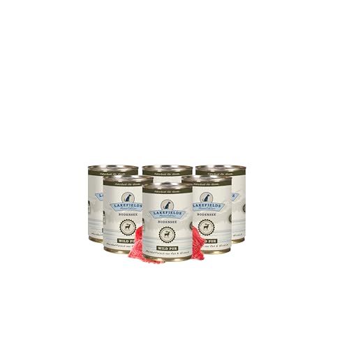 Lakefields - Premium Hundefutter Nass - Wild pur 100%, getreidefreies Nassfutter für Hunde, Wildfleisch aus artgerechter Tierhaltung rund um den Bodensee, Muskelfleisch für Hunde, 6 x 400g von Lakefields