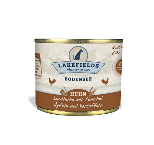 Lakefields - Premium Hundefutter Nass, Huhn 61%, getreidefreies Nassfutter für Hunde, Dosenfleisch-Menü mit Hühnerfleisch, Fenchel, Karotten, Kartoffeln und Apfel, schonend gegart, 1 x 200g von Lakefields