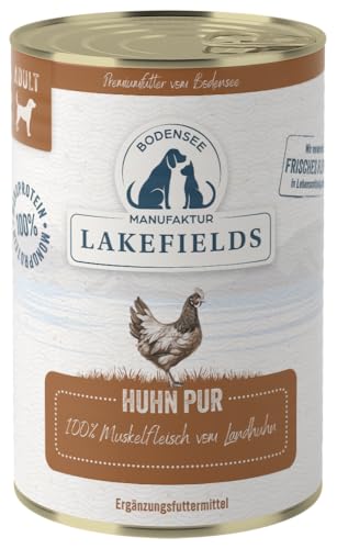 Lakefields Premium Hundefutter Nass | Huhn pur 100% | 400g | Reines Muskelfleisch | Hühnerfleisch aus Freilandhaltung vom Bodensee | Getreidefreies Nassfutter für Hunde | Regional & Naturbelassen von Lakefields