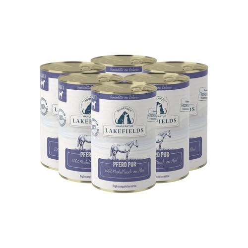 Lakefields Premium Hundefutter Nass | Pferd pur 100% | 6 x 400g | Reines Muskelfleisch | Pferdefleisch aus artgerechter Tierhaltung | Hypoallergenes Nassfutter für Hunde | Regional & Getreidefrei von Lakefields