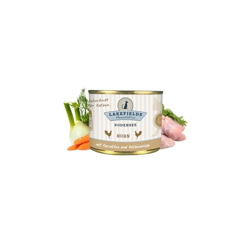 Lakefields Premium Nassfutter für Katzen | Huhn 91% | Katzenfutter nass ohne Zucker und Getreide | 200g | Katzenminze, Karotten & Fenchel | Hochwertige Rezeptur aus regionalen Zutaten von Lakefields