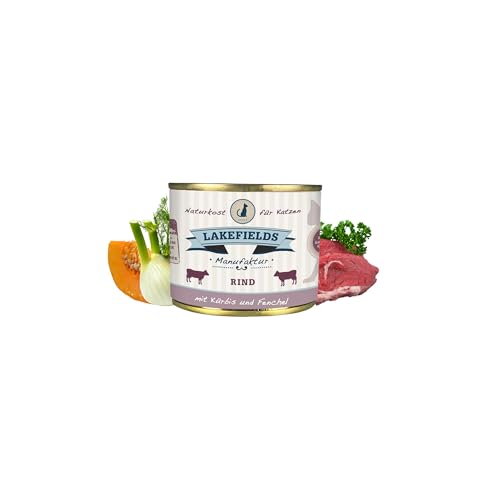 Lakefields Premium Nassfutter für Katzen | Rind 91% | Katzenfutter nass ohne Zucker und Getreide | 200g | Katzenminze, Kürbis & Fenchel | Hochwertige Rezeptur aus regionalen Zutaten von Lakefields