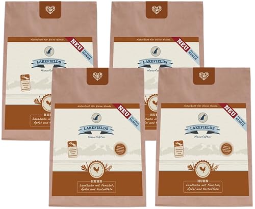 Lakefields - Premium Hundefutter trocken, Huhn 68%, getreidefreies Trockenfutter für kleine ausgewachsene Hunde, Alleinfutter mit Hühnerfleisch & Kartoffeln, schonend ausgebacken, 4 x 1kg Lakefields - Premium Hundefutter trocken, Huhn 68%, getreidefreies Trockenfutter für kleine ausgewachsene Hunde, Alleinfutter mit Hühnerfleisch & Kartoffeln, schonend ausgebacken, 4 x 1kg von Lakefields