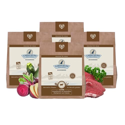 LAKEFIELDS Trockenfleisch-Menü Lamm - für ausgewachsene Hunde – 4 x 1kg - getreidefreies Alleinfutter - Fleisch vom Lamm mit Obst und Gemüse von Lakefields