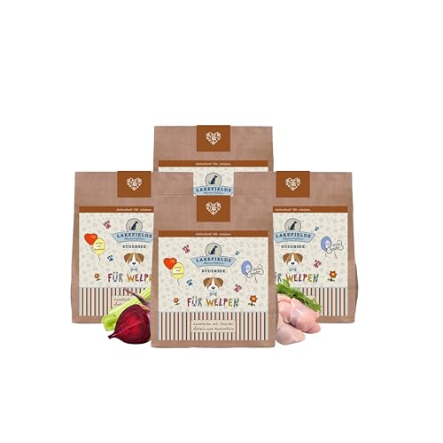 Lakefields - Premium Welpenfutter trocken, Huhn 70%, getreidefreies Trockenfutter für Welpen, Hundefutter mit Hühnerfleisch, Fenchel, Karotten & Kartoffeln, schonend ausgebacken, 4 x 1kg von Lakefields