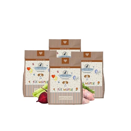 Lakefields - Premium Hundefutter trocken, Huhn 70%, getreidefreies Trockenfutter für Welpen, Alleinfutter mit Hühnerfleisch, Fenchel, Karotten & Kartoffeln, schonend ausgebacken, 4 x 2,5kg von Lakefields