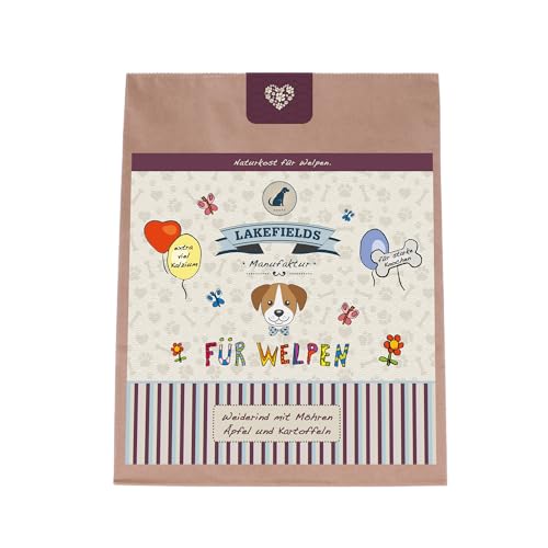 Lakefields - Premium Welpenfutter trocken, Rind 70%, getreidefreies Trockenfutter für Welpen, Hundefutter trocken mit Rindfleisch, Äpfeln, Karotten & Zucchini, ausgebacken, 1 x 2,5kg von Lakefields