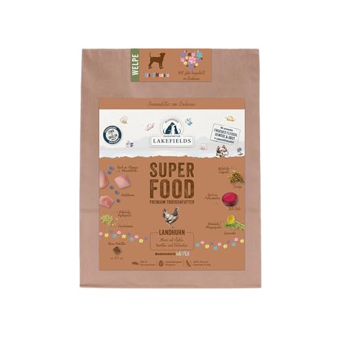 Lakefields SUPERFOOD | Premium Welpenfutter trocken | 61% Huhn | 4 x 1kg | Getreidefreies Trockenfutter für Welpen | Mit Leinsamen, Heidelbeeren & Bierhefe | Von Tierärzten entwickelt Lakefields SUPERFOOD | Premium Welpenfutter trocken | 61% Huhn | 4 x 1kg | Getreidefreies Trockenfutter für Welpen | Mit Leinsamen, Heidelbeeren & Bierhefe | Von Tierärzten entwickelt von Lakefields