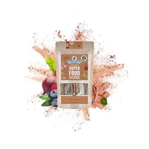 Lakefields SUPERFOOD Sticks | Premium Hundeleckerli für Welpen | Huhn 61,5% | 130g | Getreidefreie & nährstoffreiche Hunde Snacks | Mit Hanfsamen & Heidelbeeren | Entwickelt mit Tierärzten Lakefields SUPERFOOD Sticks | Premium Hundeleckerli für Welpen | Huhn 61,5% | 130g | Getreidefreie & nährstoffreiche Hunde Snacks | Mit Hanfsamen & Heidelbeeren | Entwickelt mit Tierärzten von Lakefields