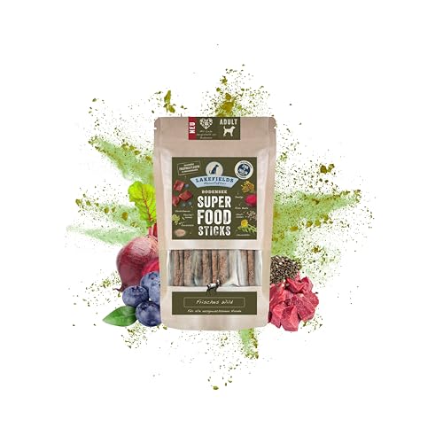 Lakefields SUPERFOOD Sticks | Premium Hunde Leckerlis vom Wild | 60% Fleisch | 130g | Getreidefreie & nährstoffreiche Snacks | Pastinaken, Birne & Rote Beete | Entwickelt mit Tierärzten von Lakefields
