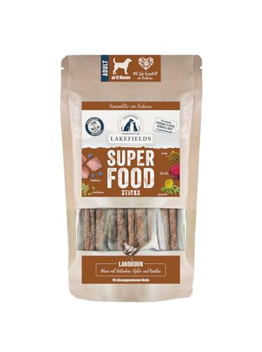 Lakefields SUPERFOOD Sticks | Premium Hundeleckerli vom Landhuhn | 61% Fleisch | 130g | Getreidefreie & nährstoffreiche Hunde Snacks | Heidelbeeren, Leinsamen & Rote Beete | Entwickelt mit Tierärzten Lakefields SUPERFOOD Sticks | Premium Hundeleckerli vom Landhuhn | 61% Fleisch | 130g | Getreidefreie & nährstoffreiche Hunde Snacks | Heidelbeeren, Leinsamen & Rote Beete | Entwickelt mit Tierärzten von Lakefields