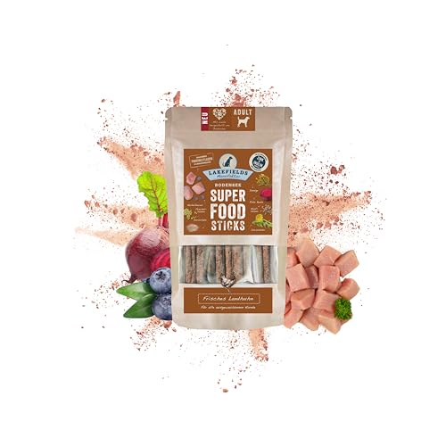 Lakefields - Superfood Sticks - Hunde Leckerlis vom Landhuhn, Hundesnack mit 61% Hühnerfleisch, getreidefreie & gesunde Leckerlies, ideal als Trainingsleckerli, schonend gebacken, 1 x 130g von Lakefields