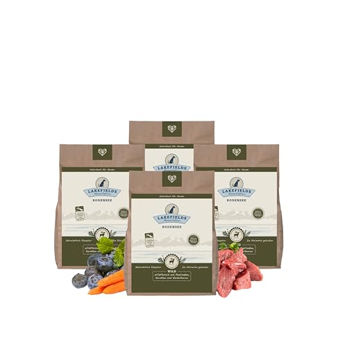 Lakefields - Premium Hundefutter trocken, Wild 68%, getreidefreies Trockenfutter für ausgewachsene Hunde, Alleinfutter mit Hirsch- und Rehfleisch, schonend ausgebacken, 4 x 2,5kg von Lakefields
