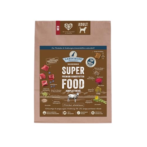 Lakefields - Superfood für Hunde - Premium Hundefutter trocken, Lamm 61%, getreidefreies Trockenfutter für ausgewachsene Hunde mit Lammfleisch & Spinat, von Tierärzten entwickelt, 4 x 1kg von Lakefields